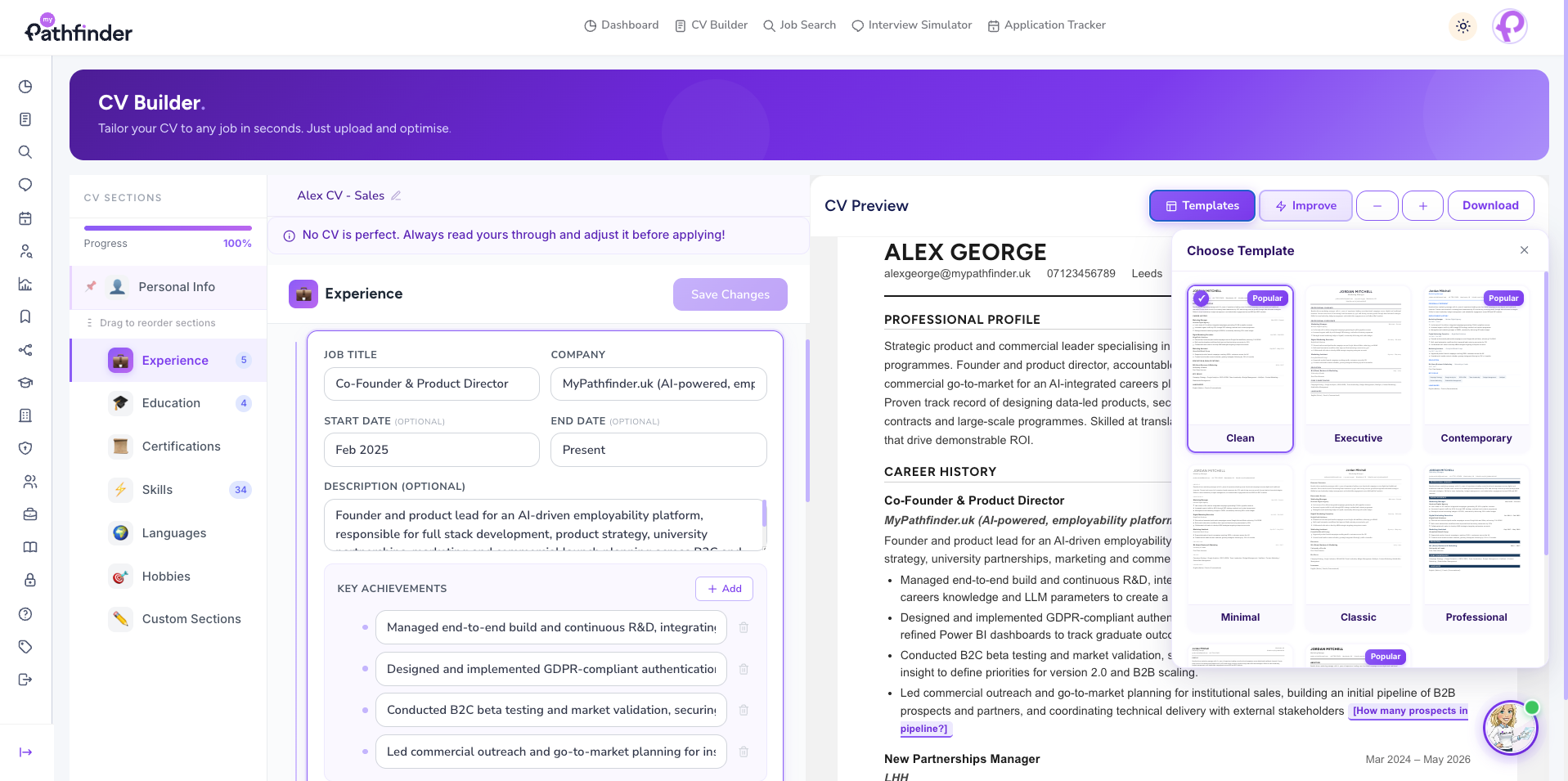CV Builder Dashboard